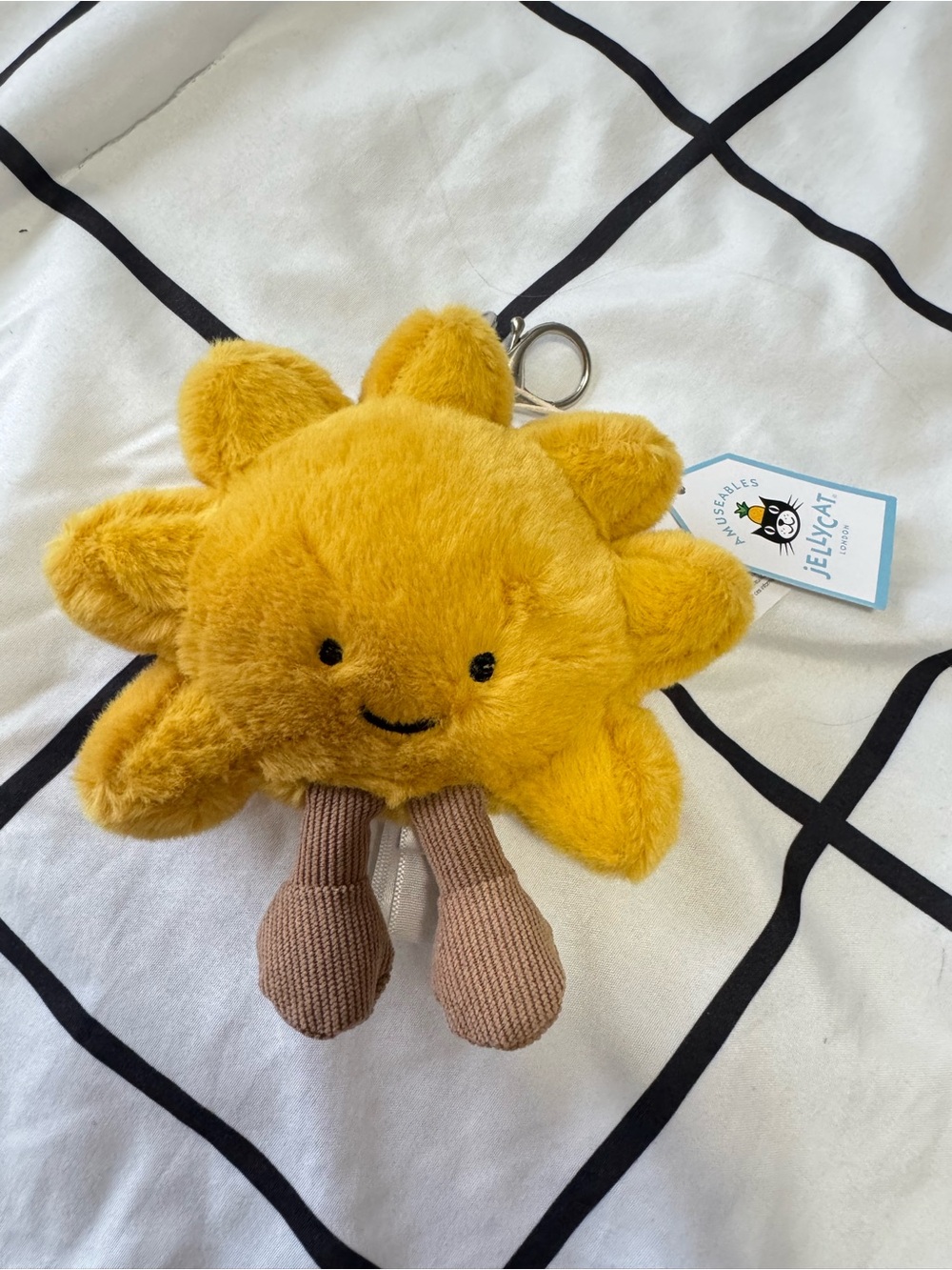 Jellycat Sunny Yellow Plush Sun Keychain with Brown Legs